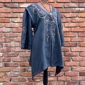 Paper Lace Edwardian Vibe Gray and Pink Embroidered Fleece Button Down Jacket